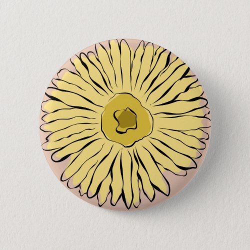 Yellow vintage abstract sunflower pinback button