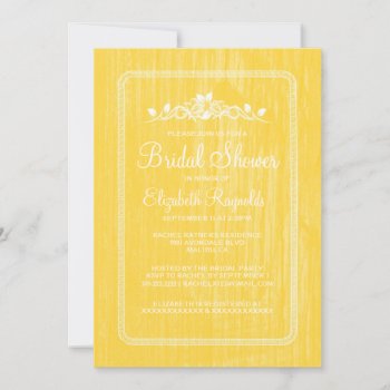 Yellow Vintage Barn Wood Bridal Shower Invitations by topinvitations at Zazzle