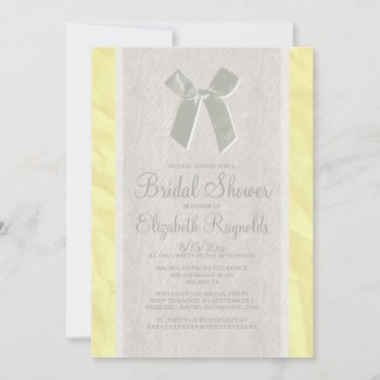 Yellow Vintage Bow Linen Bridal Shower Invitations by topinvitations at Zazzle