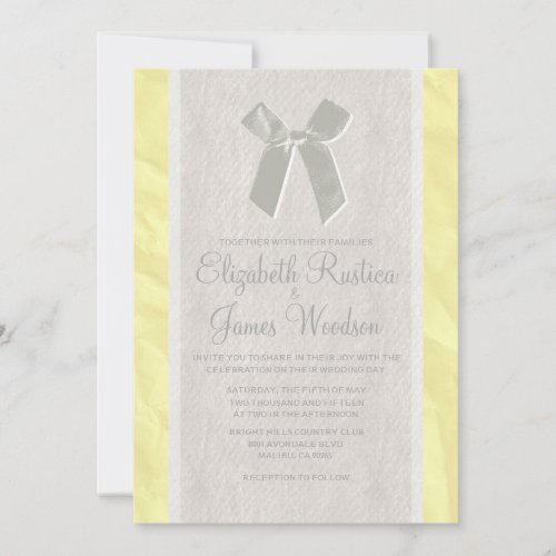 Yellow Vintage Bow &amp; Linen Wedding Invitations