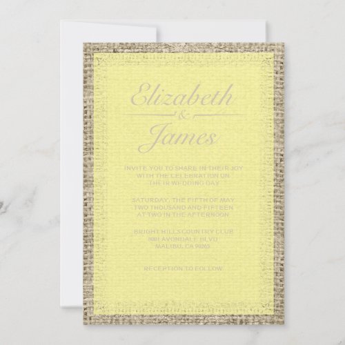 Yellow Vintage Burlap Wedding Invitations