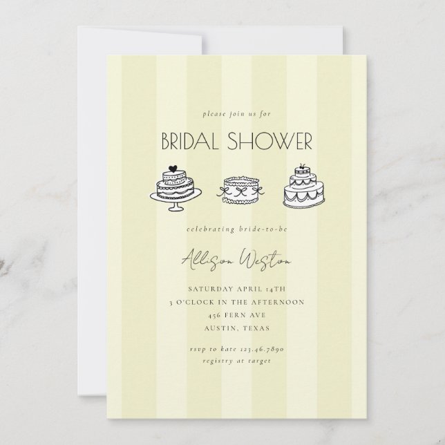 Yellow Vintage Cake Bridal Shower Invitation (Front)