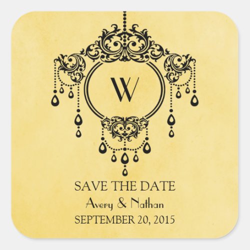 Yellow Vintage Chandelier Save the Date Stickers