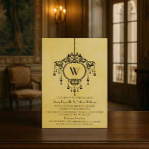 Yellow Vintage Chandelier Wedding Invite