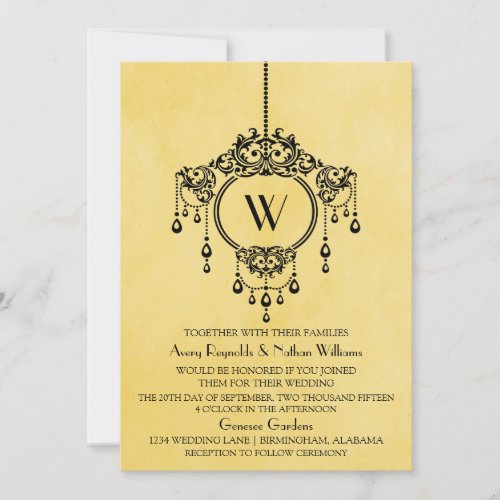 Yellow Vintage Chandelier Wedding Invite