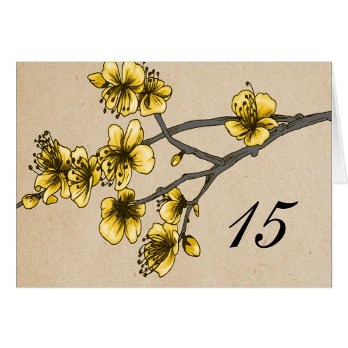 Yellow Vintage Cherry Blossoms Table Number Card