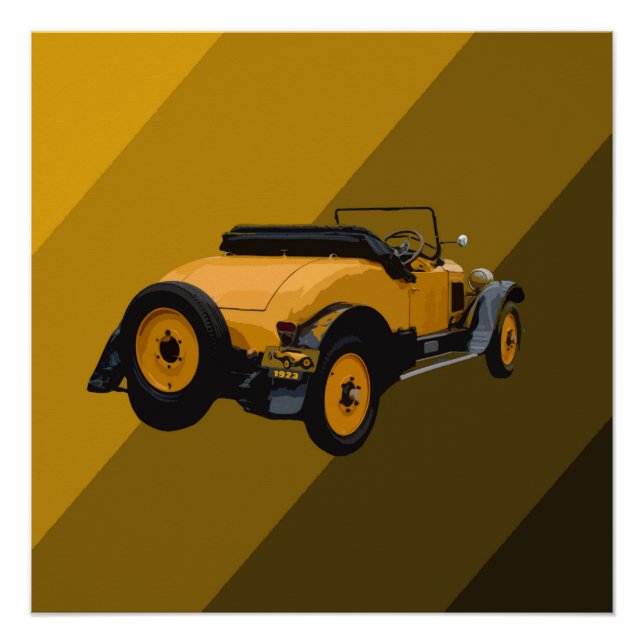 Yellow Vintage Convertible Car, Poster (Front)