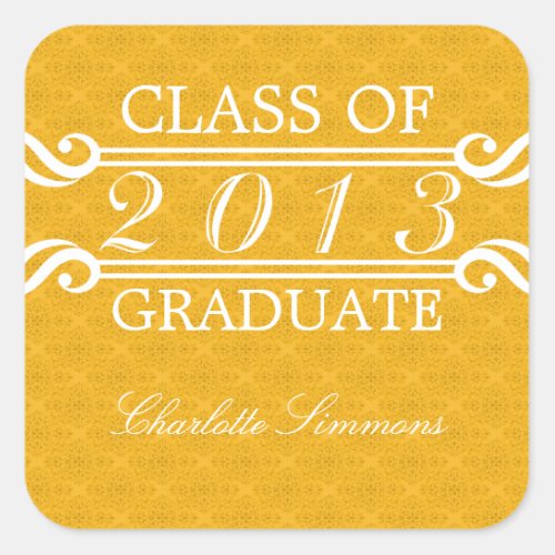 Yellow Vintage Damask 2013 Graduation Stickers