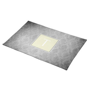 Yellow Vintage Damask Monogram Placemat
