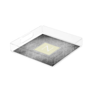 Yellow Vintage Damask Monogram Vanity Tray