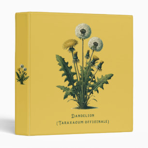 Yellow Vintage Dandelion Flowers 3 Ring Binder