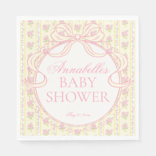 Yellow Vintage Fancy Floral Baby Shower Dessert Napkins