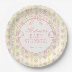 Yellow Vintage Fancy Floral Baby Shower Paper Plates