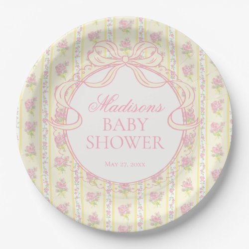 Yellow Vintage Fancy Floral Baby Shower Paper Plates