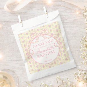 Yellow  Vintage Fancy Floral Baptism Dessert Favor Bag