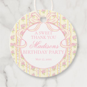 Yellow Vintage Fancy Floral Birthday Party Circle Favor Tags