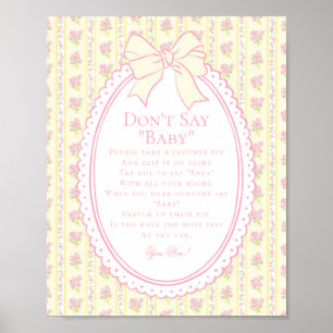 Yellow Vintage Fancy Floral Dont Say Baby Game Poster