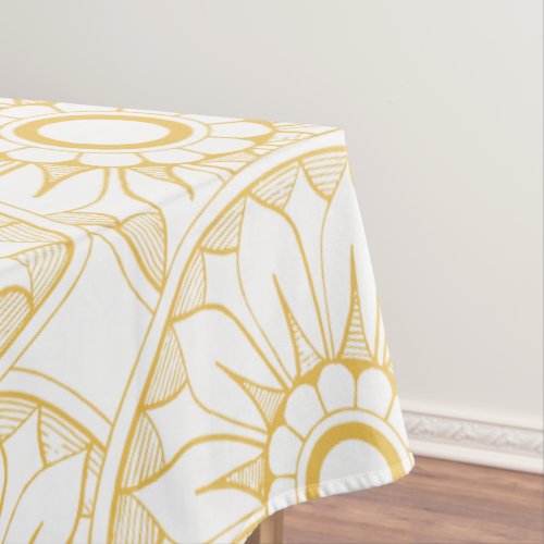 Yellow Vintage Floral Medallion Pattern Tablecloth