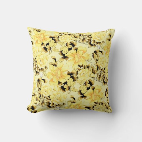 Yellow Vintage Floral Pattern Throw Pillow