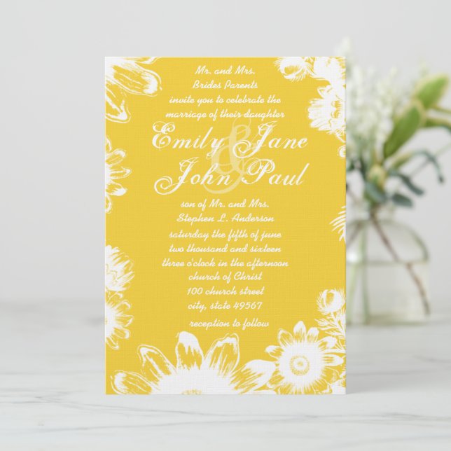Yellow Vintage Flower Weddings Invitation (Standing Front)