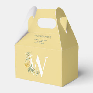 Yellow Vintage Flowers Initial Baby Birth Stats Favor Boxes