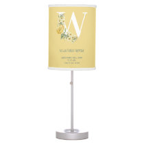 Yellow Vintage Flowers Initial Baby Birth Stats  Table Lamp