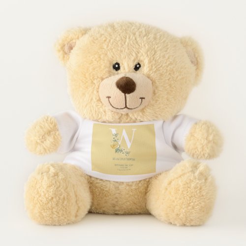 Yellow Vintage Flowers Initial Baby Birth Stats Teddy Bear