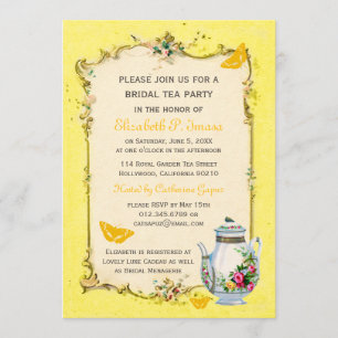 Yellow Vintage French Bridal Tea Party Invitation