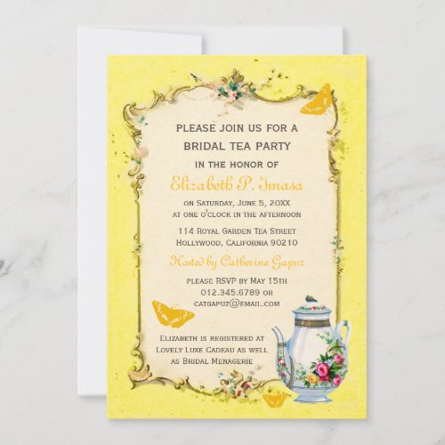 Yellow Vintage French Bridal Tea Party Invitation