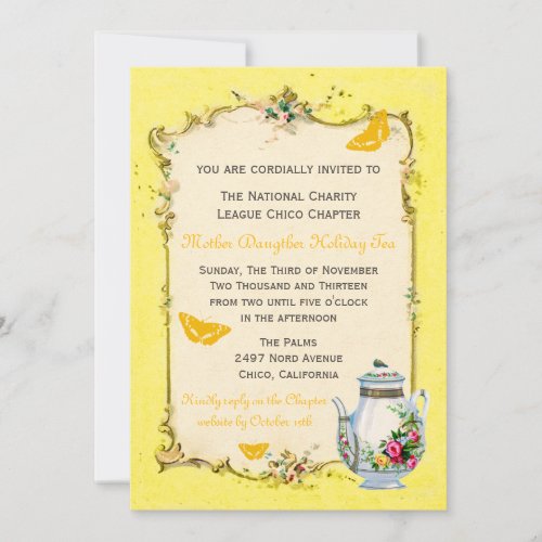 Yellow Vintage French Holiday Tea Party RSVP Card