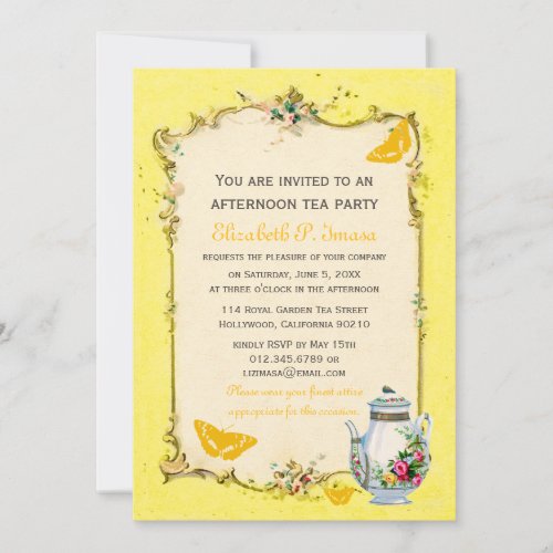 Yellow Vintage French Tea Party Invitation