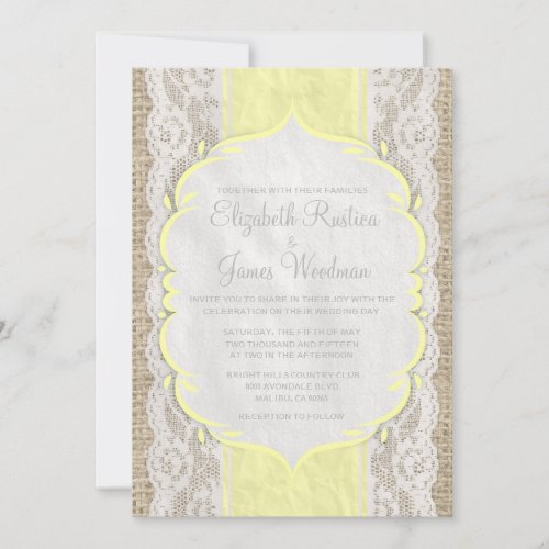 Yellow Vintage Linen Burlap Wedding Invitations