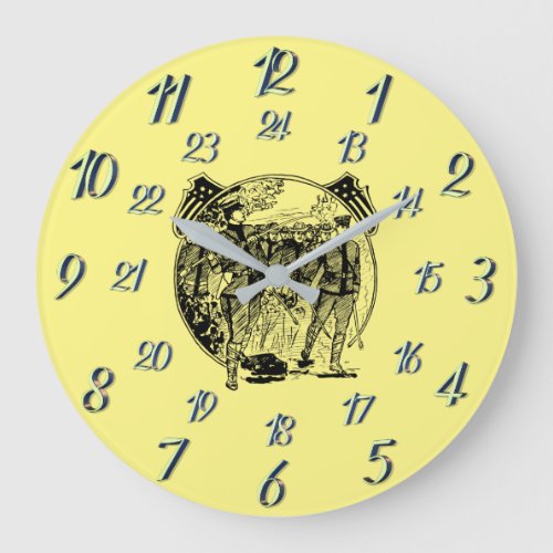 Yellow Vintage Military Time  Large Clock