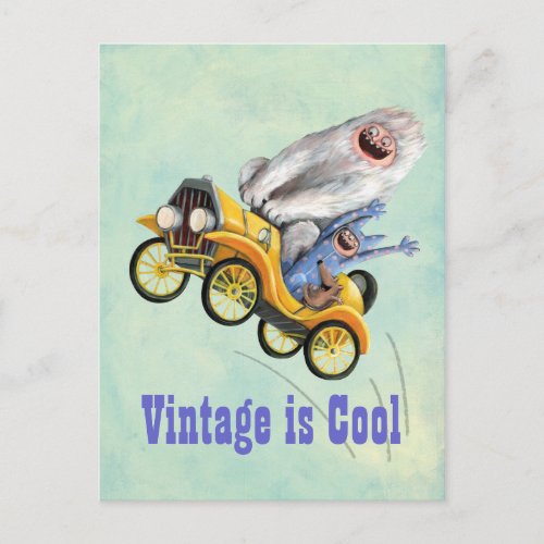Yellow Vintage Monster Car Postcard