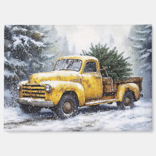 Yellow Vintage Pickup Truck Christmas Tree Magnet