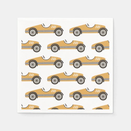 Yellow Vintage Race Car Birthday Napkins