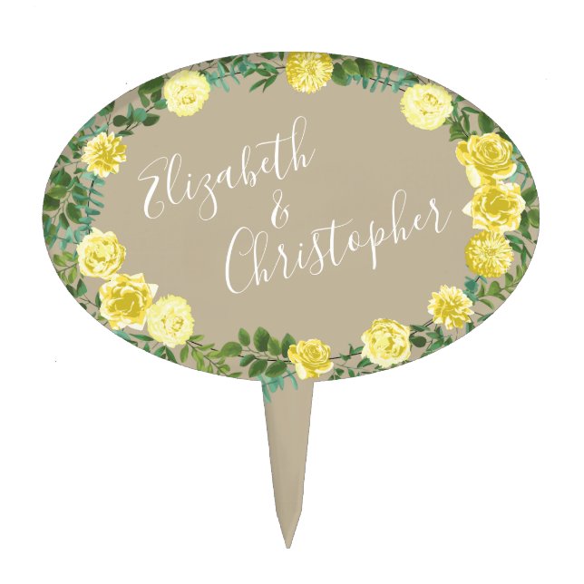 Yellow Vintage Rose Elegant Wedding Cake Topper (Front)