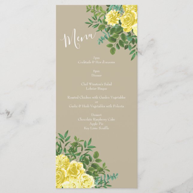Yellow Vintage Rose Elegant Wedding Menu (Front)