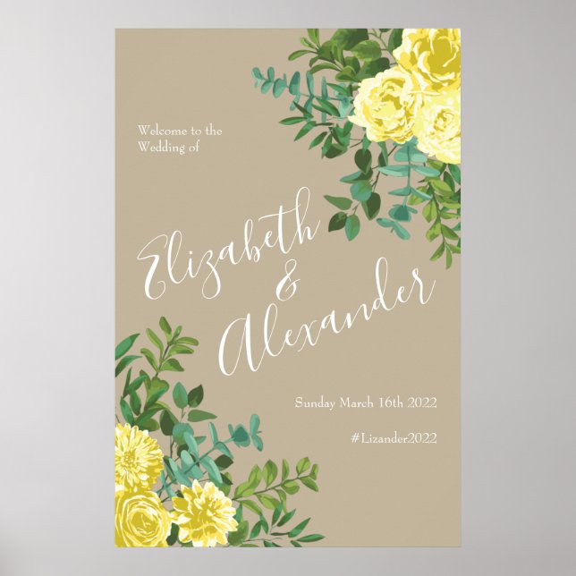 Yellow Vintage Rose Elegant Wedding Poster (Front)