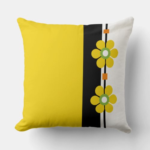Yellow Vintage Style Mid Century 1960s Flower Powe Throw Pillow