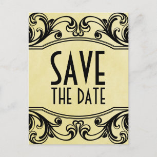 Yellow Vintage Swirls Save the Date Postcard