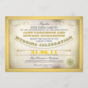 Yellow vintage wedding invitations - tickets