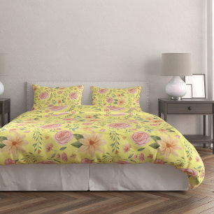 Yellow Vintage Wildflower Rose Pattern Duvet Cover