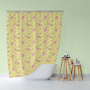 Yellow Vintage Wildflower Rose Pattern Shower Curtain