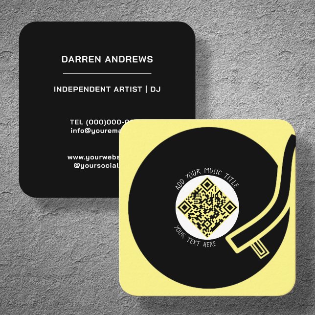 Yellow Vinyl LP | Music QR Code Square Business Card (Creator Uploaded)