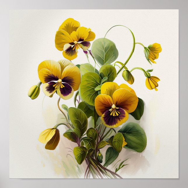 Yellow Violas Flower Art Print Poster (Front)