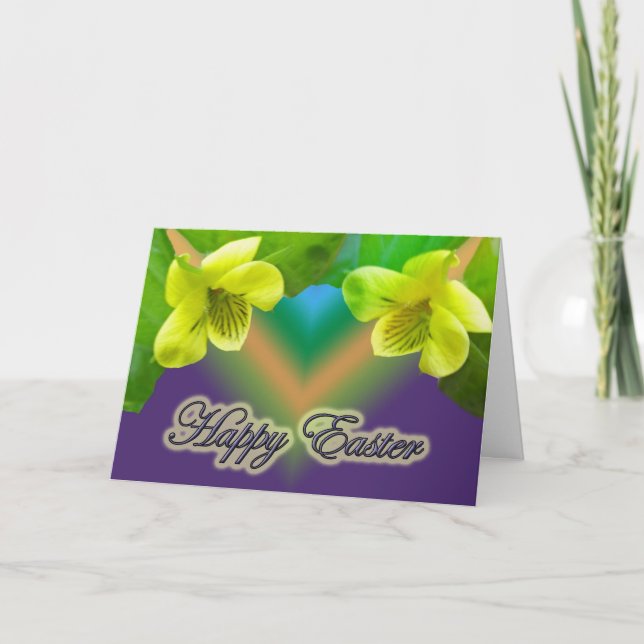 Yellow Violet Happy Easter Card (Front)