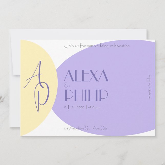 Yellow, violet modern elegant wedding invitation (Front)