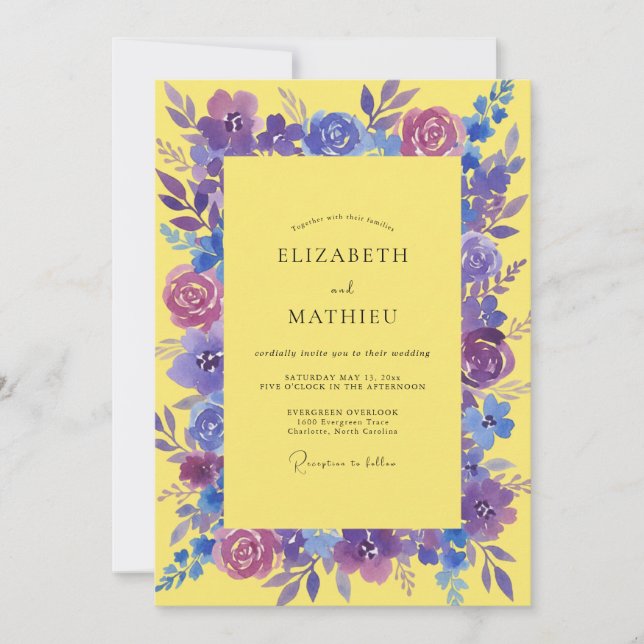 Yellow Violet Painted Wedding Invitation (Front)