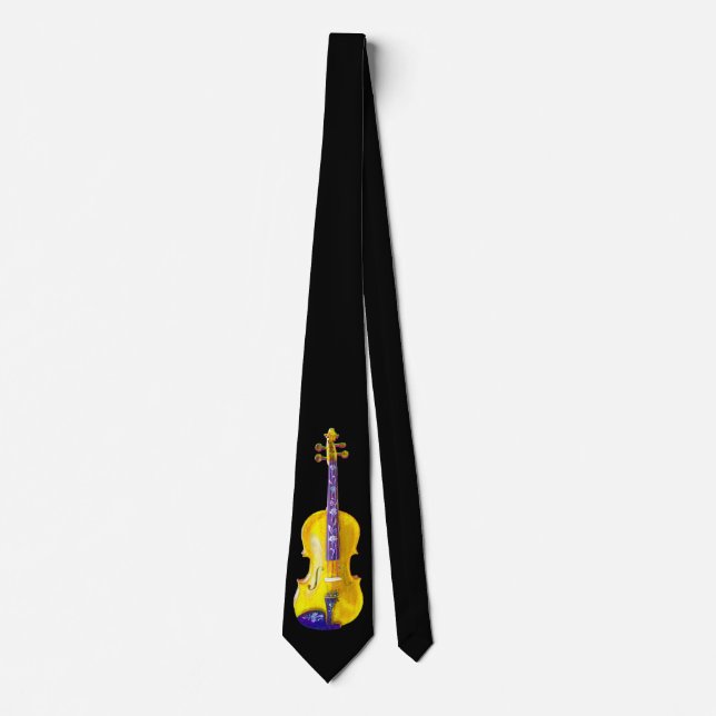 YELLOW VIOLIN-TIE-ON BLACK NECK TIE (Front)